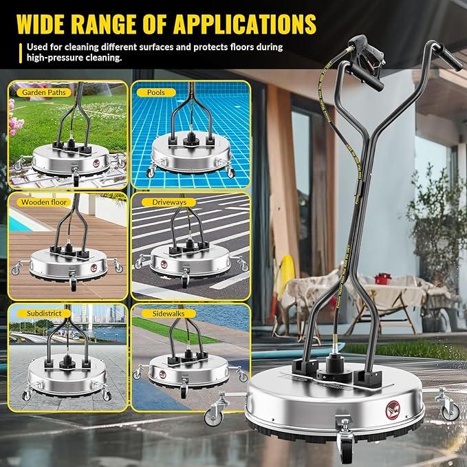 24'' Pressure Washer Surface Cleaner,4500PSI Power Washer Surface Cleaner Attachment with Wheels,Dual Handle,Stainless Steel Housing, 3/8''Quick-Connect for Driveway Sidewalk Curb Deck Patio Cleaning - NeatNest