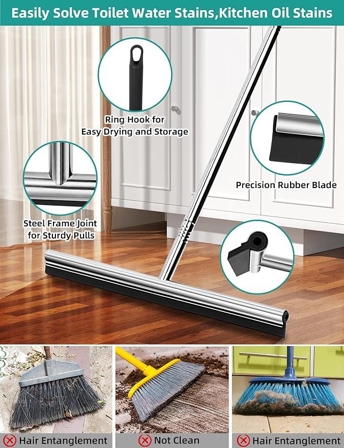 Floor Squeegee Scrubber 59" Long Stainless Steel Handle with 10" Wide Silicon Rubber Blade for Floor Washing and Drying Shower Glass, Garage, Windows, Marble, Wood Surfaces - NeatNest