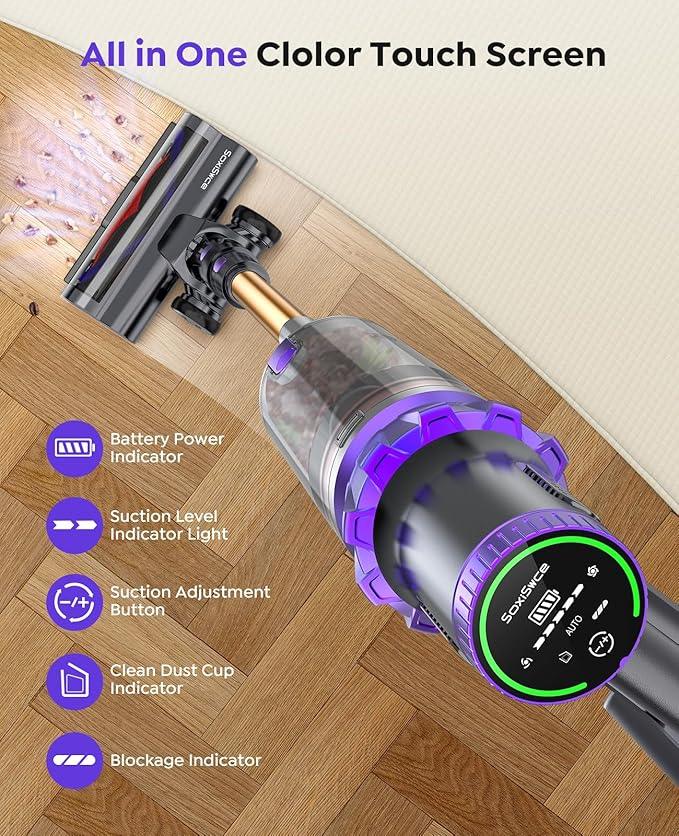 Cordless Vacuum Cleaner, 50KPA Powerful Suction, 70Min Runtime Vacuum Cleaners for Home, Self-Standing Stick Vacuum with Charging Dock Station,Anti-Tangle Brush for Home Pet Hair/Carpet/Hardwood Floor - NeatNest