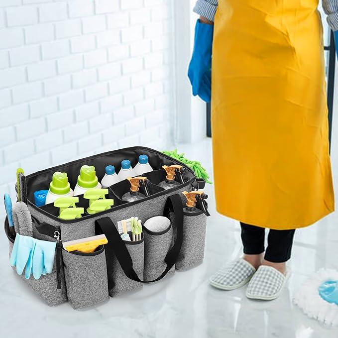 Extra-Large Cleaning Caddy, Organizer with Handles for Cleaning Tools & Products Storage, Large Capacity Tote Bag for Car, Home & Housekeeping Work, Gray - NeatNest