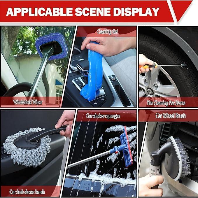 56Pcs Car Wash Cleaning Kit with Foam Gun, Car Wash Brush with Long Handle, Car Detailing Kit, Car Wheel Brush for Car Cleaning Supplies, Adjustable Hose Wash Sprayer-Quick Connector to Any Hose - NeatNest
