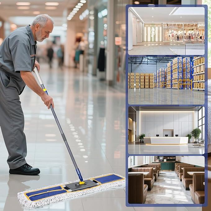 36" Commercial Mop for Floor Cleaning, Masthome Heavy Duty Industrial Mop with 3 Pads, Professional Microfiber Mops with 60'' Long Handle,Large Dust Mops for Office Garage Warehouse Factory Mall(Blue) - NeatNest
