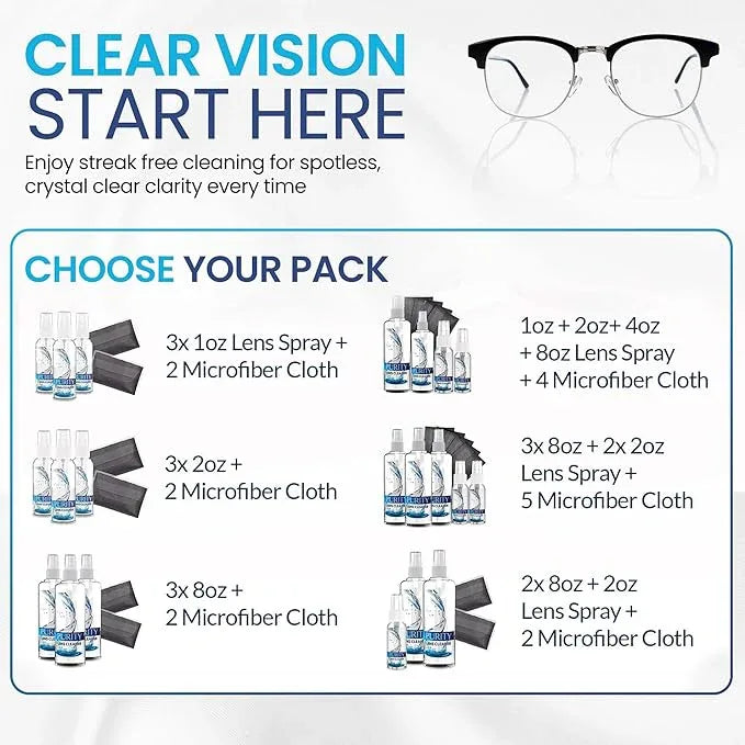 Purity Eyeglass Lens Cleaner Spray Kit - 3 x 8oz Lens Cleaner Spray Bottle + 2 Microfiber Cloth for Cleaning - Safe for All Lenses (AR Coated Included), Eyeglasses and Screens - NeatNest