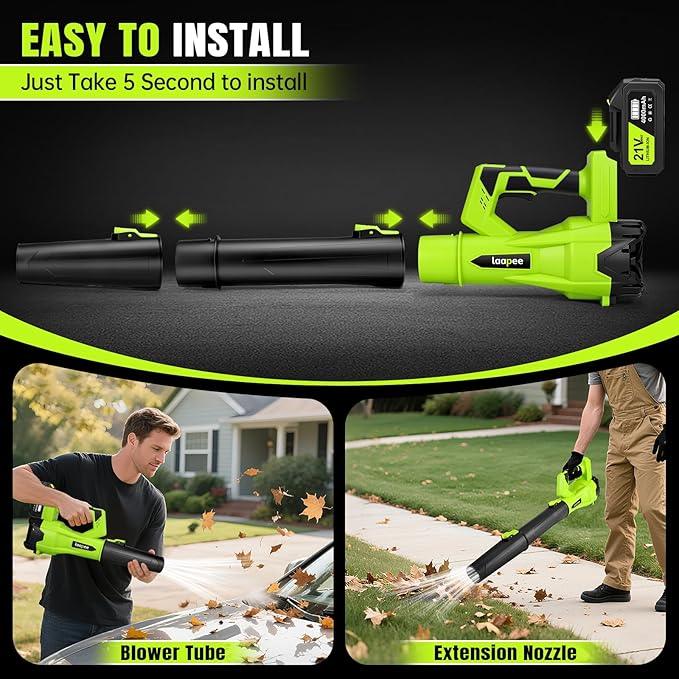 Leaf Blower Cordless,Electric Leaf Blower with 2 4.0Ah Battery Powered and Fast Charger, Cordless Blowers for Lawn Care and Car Dust Snow Blower,6 Speed Control - NeatNest