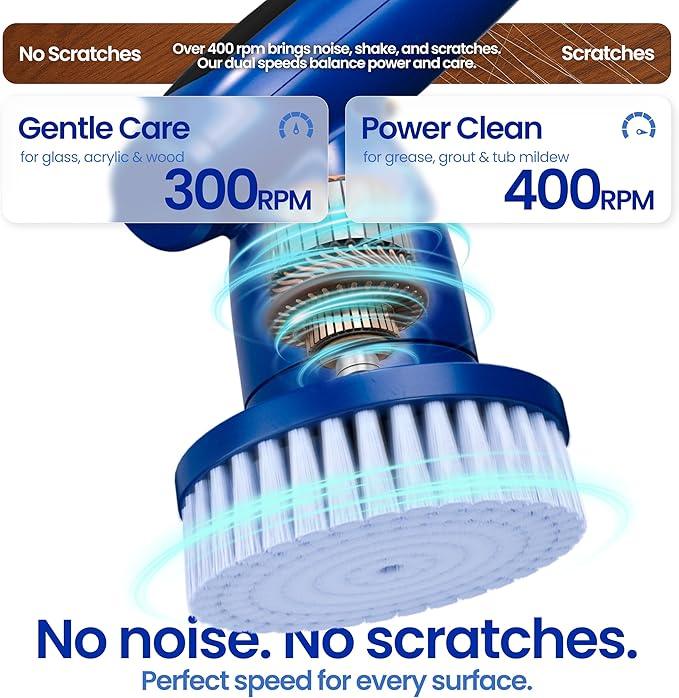 8-in-1 Electric Spin Scrubber, Fully Waterproof Cordless Power Cleaning Brush with LED Display, 2 Speed Settings, Extension Handle for Bathroom, Tubs, Shower, Kitchen, Tile, Sinks, Car, Floor - NeatNest
