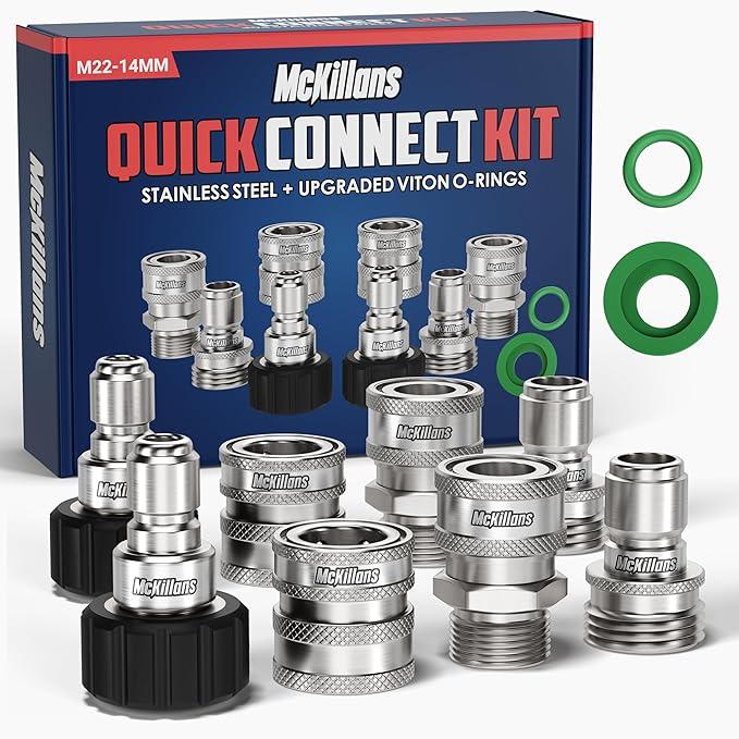 McKillans® Swivel Gun PRO + Foam Cannon Wide Month + Car Pressure Washer Extension Wand + Srainless Steel Quick Connect Kit M22-14mm to 3/8" Male Female Quick Disconnect Kit for Power Wash Bundle - NeatNest