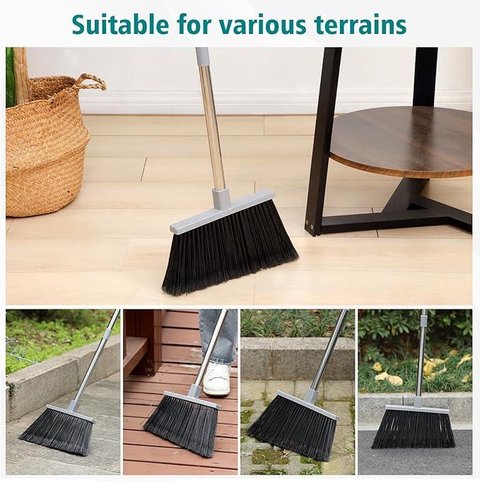 PBHEPJ Broom, Outdoor Broom for Floor Cleaning, 58" Long Stainless Steel Handle, Hard Bristle Angle Broom for Sweeping Indoor, Commercial, Industrial, Garage, Kitchen - NeatNest