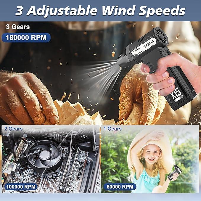 SDFM Compressed Air Duster - 180,000 RPM Snow Blower - with Brushless Motor, 3-Gear Adjustable Air Duster - for Keyboard, PC, Car, Air Bed, and Home Cleaning (X15) - NeatNest