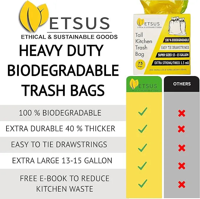 13 Gallon Biodegradable Trash Bags with Drawstrings, 75 Count Plant Based, Code Q Tall Kitchen Compost Bags 50 Liter Bin - Green Garbage Liners - 1.3 mil Thick Heavy Duty and Eco Friendly Trash Bags - NeatNest