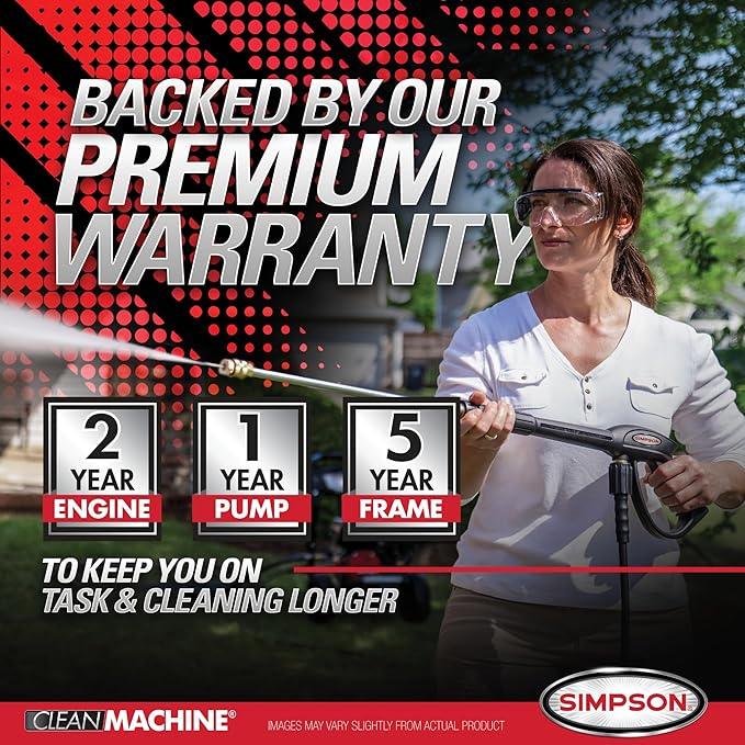Simpson Cleaning 3200 PSI Gas Pressure Washer, 2.5 GPM Power Washer with Soap Tank and Turbo Nozzle, 25-Foot HyFlex Hose, Clean Machine, 49-State (CM61456) - NeatNest