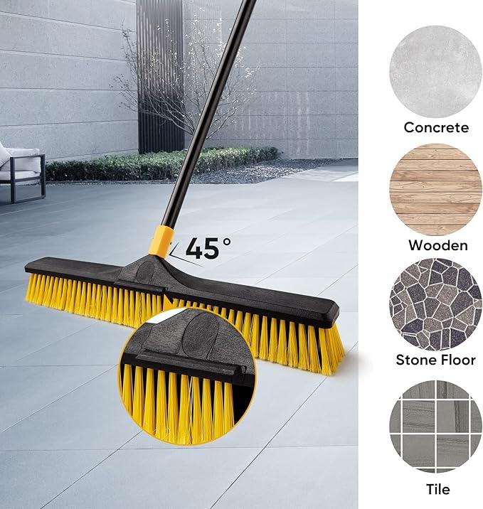 Yocada 24 inch Push Broom Brush Stiff Bristles Heavy-Duty Outdoor Commercial for Cleaning Bathroom Kitchen Patio Garage Deck Concrete Wood Stone Tile Floor 65.3inch Long Handle 2PCS - NeatNest