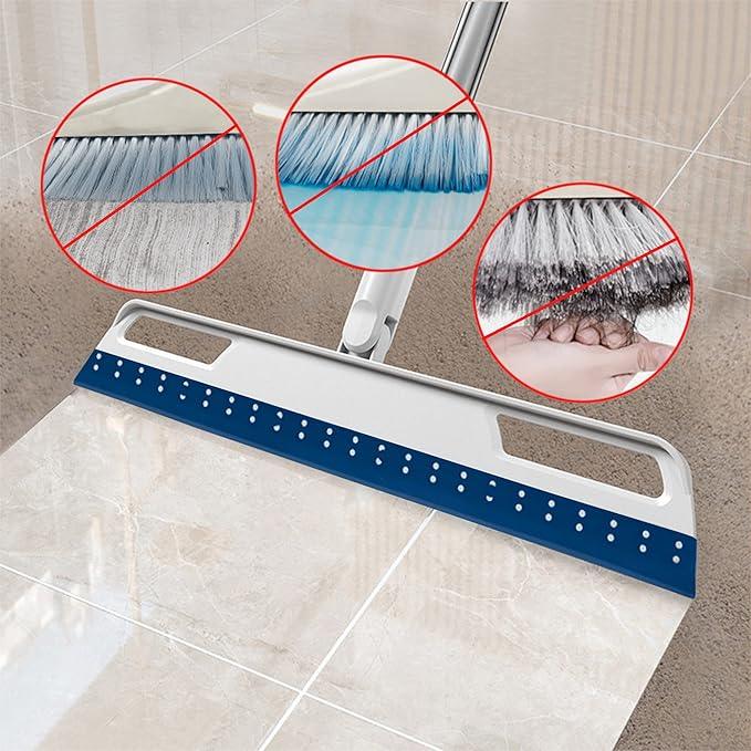 Multifunction Magic Air Broom, Silicone Broom with 56" Long Handle, 4 in 1 Rubber Squeegee Sweeper for Floor Bathroom Kitchen Shower Tile Pet Hair Fur Marble Glass Water Window Foam Cleaning (Blue) - NeatNest