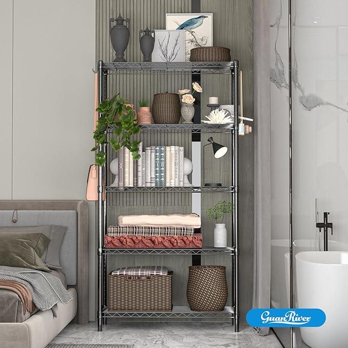 5-Shelf Adjustable Metal Shelf Wire Shelving Unit Storage Rack Display Shelf for Office,Kitchen,Bedroom,Bathroom,Laundry,Pantry Basement,Garage(Black,36" L x 14" W x 72" H) - NeatNest
