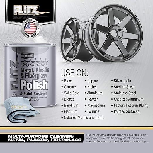 Flitz Multi-Purpose Metal Polish Paste - 2lb Can of USA-Made Chrome Polish - Works on Stainless Steel, Aluminum, Plastic, Jewelry and Cars - Non-Abrasive Cleaner & Rust Remover (12 Pack) - NeatNest