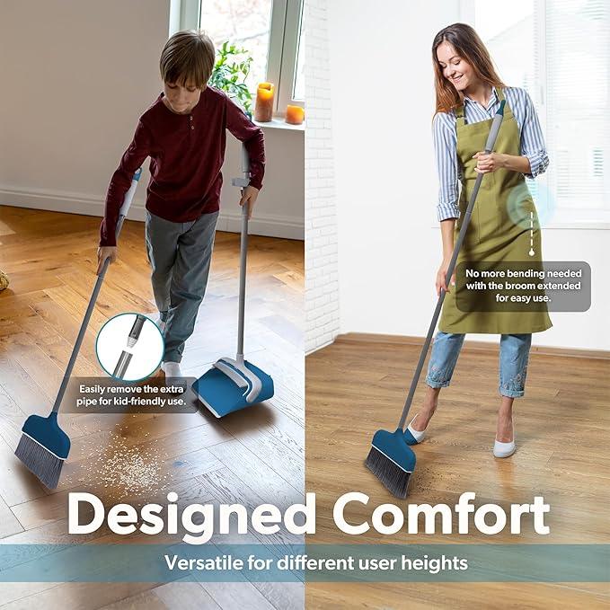 BLACK+DECKER Butler Broom & Dustpan Set - Stand-Up Design - Lightweight, Space-Saving Combo for Kitchen, Living Room, Bathroom, Lobby Floors - Home Cleaning Essential, Ocean Blue - NeatNest
