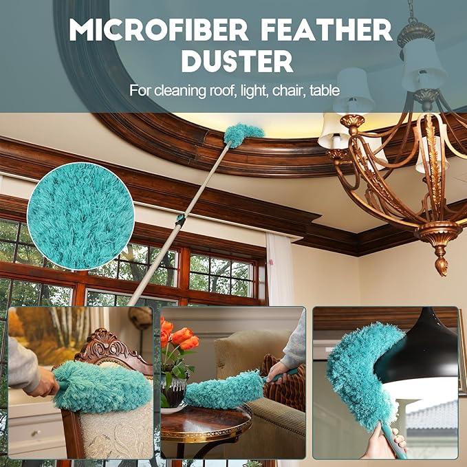 20 Foot High Reach Duster Kit with 5-12FT Extension Pole High Ceiling Dusting and Window Cleaning Kit with Telescopic Pole Window Washer&Squeegee,Cobweb Duster,Fan Duster and Feather Duster - NeatNest