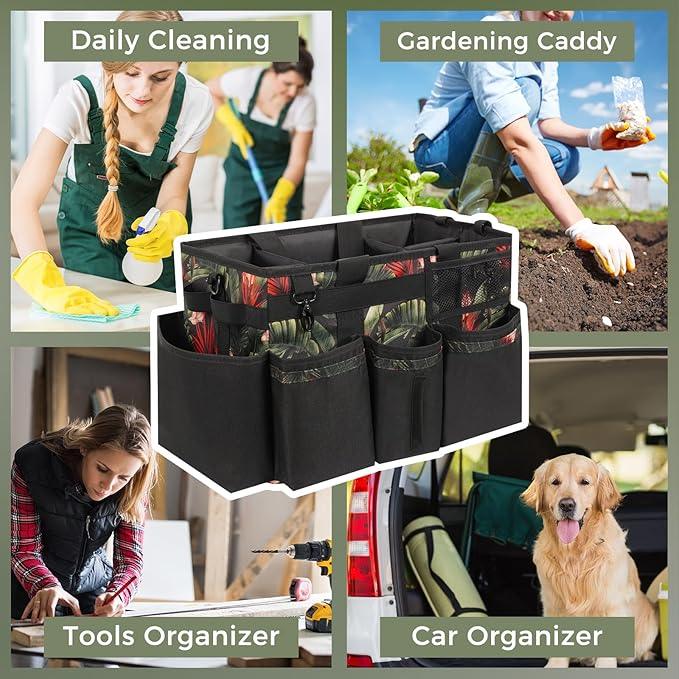 Wearable Cleaning Caddy, Cleaning Caddy Supplies Organizer with Handle & Shoulder Straps for Housekeepers, Under Sink & Car Cleaning Tool Organizers Bag with 4 Foldable Divider (GreenBush) - NeatNest