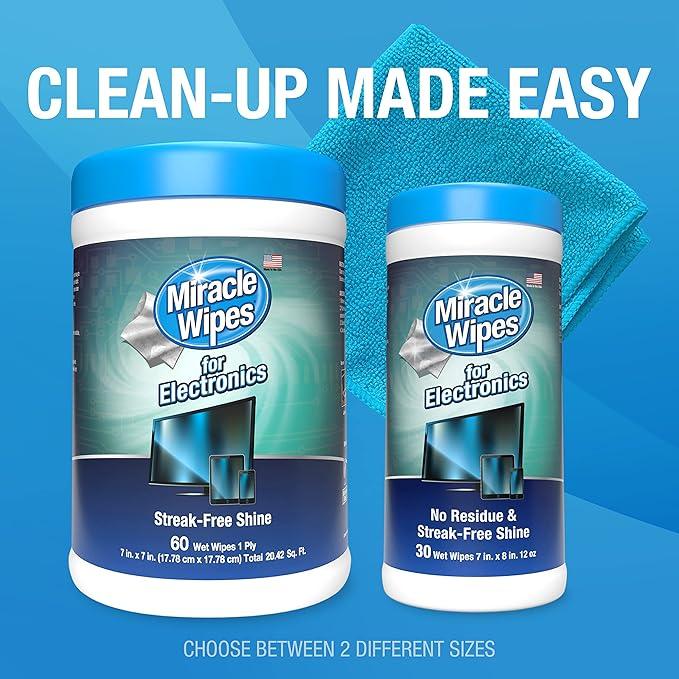 MiracleWipes for Electronics Cleaning - Screen Wipes Designed for TV, Phones, Monitors and More - Includes Microfiber Towel - (60 Count) - NeatNest