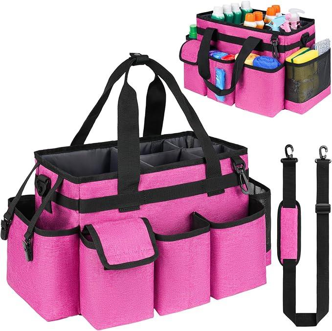 Cleaning Caddy,Cleaning Bag for Housekeepers,Cleaning Supplies Organizer with Handle,Red - NeatNest