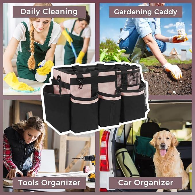 Wearable Cleaning Caddy, Cleaning Caddy Supplies Organizer with Handle & Shoulder Straps for Housekeepers, Under Sink & Car Cleaning Tool Organizers Bag with 4 Foldable Divider (Pink) - NeatNest