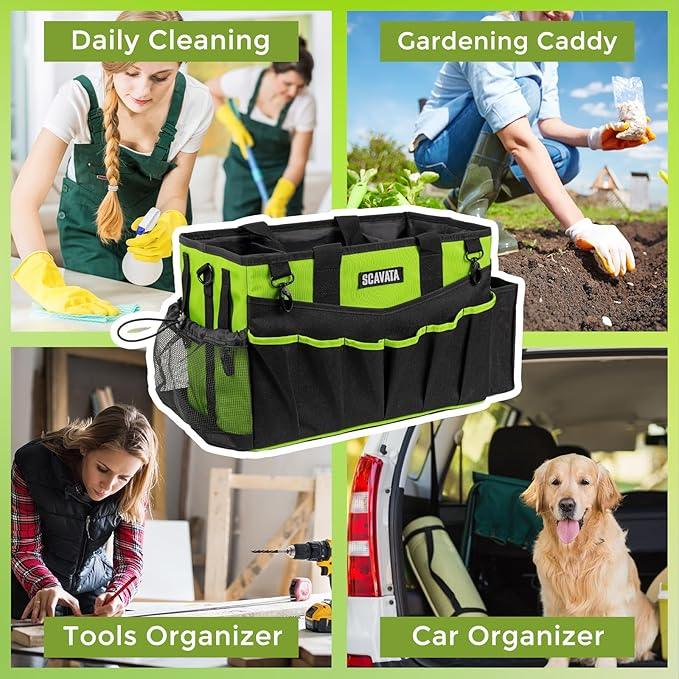 Wearable Cleaning Caddy Bag, Cleaning Caddy Supplies Organizer with Handle & Shoulder Straps for Housekeepers, Under Sink & Car Cleaning Tool Organizers with 4 Foldable Divider (NeonGreen) - NeatNest