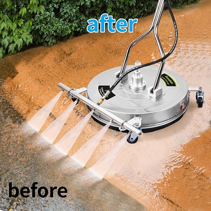 24" Pressure Washer Surface Cleaner Mate with 5 Nozzles Water Broom, Stainless Steel Dual Handle Power Washer Surface Cleaner Hot Water Supported for Patio Decker Concrete Driveway, 4200 PSI - NeatNest