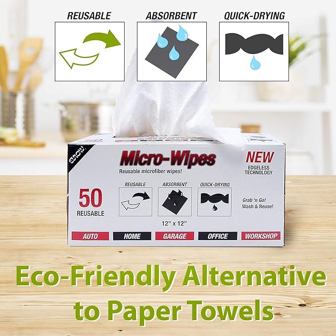 Eurow 200GSM Microfiber Cleaning and Drying Cloths with Dispenser Box, Reusable, Streak-Free, Scratch-Free, Ultra Absorbent, Edgeless for All Surface Types, 12x12in, 50-Pack, White - NeatNest