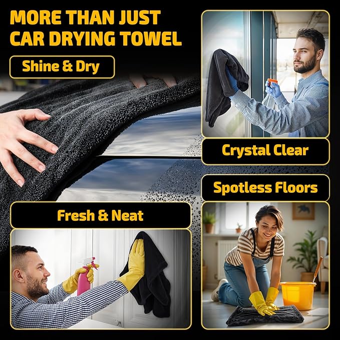 2-Pack 1200 GSM Car Drying Towels – Microfiber Towels for Cars (36" x 24"), Ultra-Absorbent, Streak-Free, Scratch-Free, No Water Spots, Double-Twist Pile & Edgeless Design