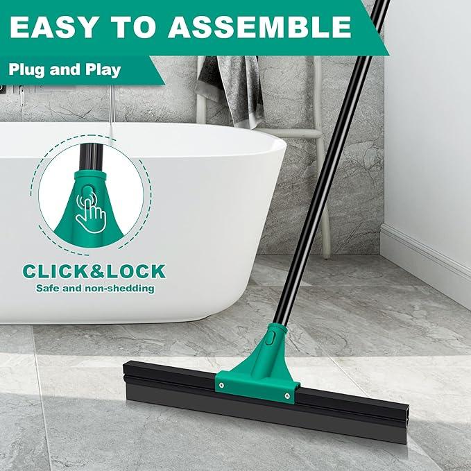 JEHONN Floor Squeegee Heavy Duty with 58.3 inches Long Handle, Rubber Scraper Broom for Cleaning Foam Water on Garage Concrete Bathroom Tile Marble Shower Glass Shop Deck Window Indoor Outdoor Green - NeatNest