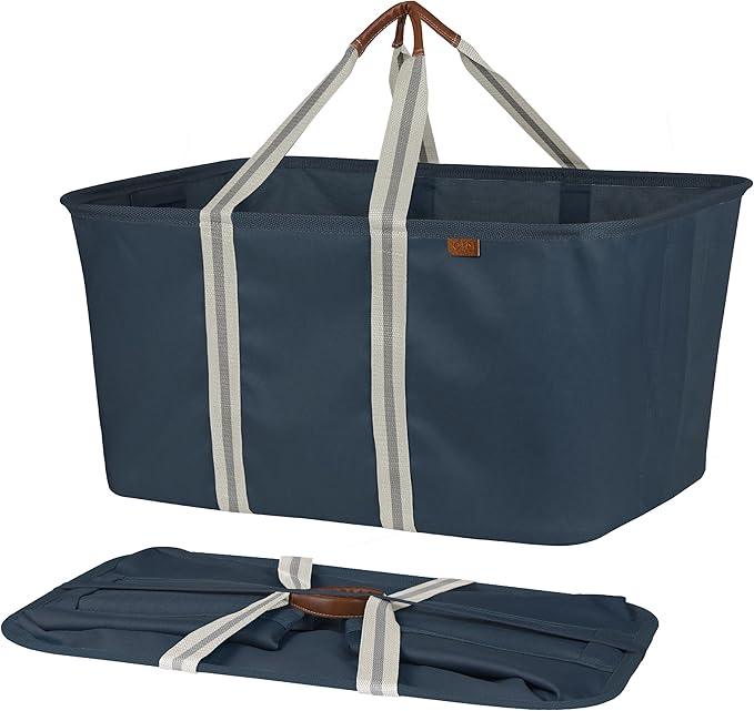 CleverMade Collapsible Laundry Tote - LUXE Navy Noir Cream 2Pack 50L - Foldable Storage Organization Container Clothes Laundry Room Storage Solution - NeatNest