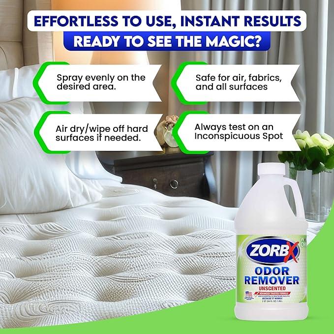 ZORBX Unscented Odor Eliminator for Strong Odor 64 oz - Used in Hospitals & Healthcare Facilities - Advanced Trusted Formula, Fast-Acting Odor Remover Spray for Dog, Cat, House & Carpet - NeatNest