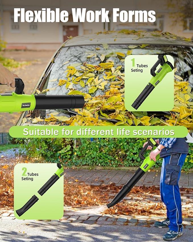 Cordless Leaf Blower - 2x5.2Ah Battery, 530CFM 170MPH, Powerful Battery Powered Leaf Blower Cordless with Battery and Charger, 7-Speed Control, 2 Extended Tubes for Yard, Lawn & Garden - NeatNest
