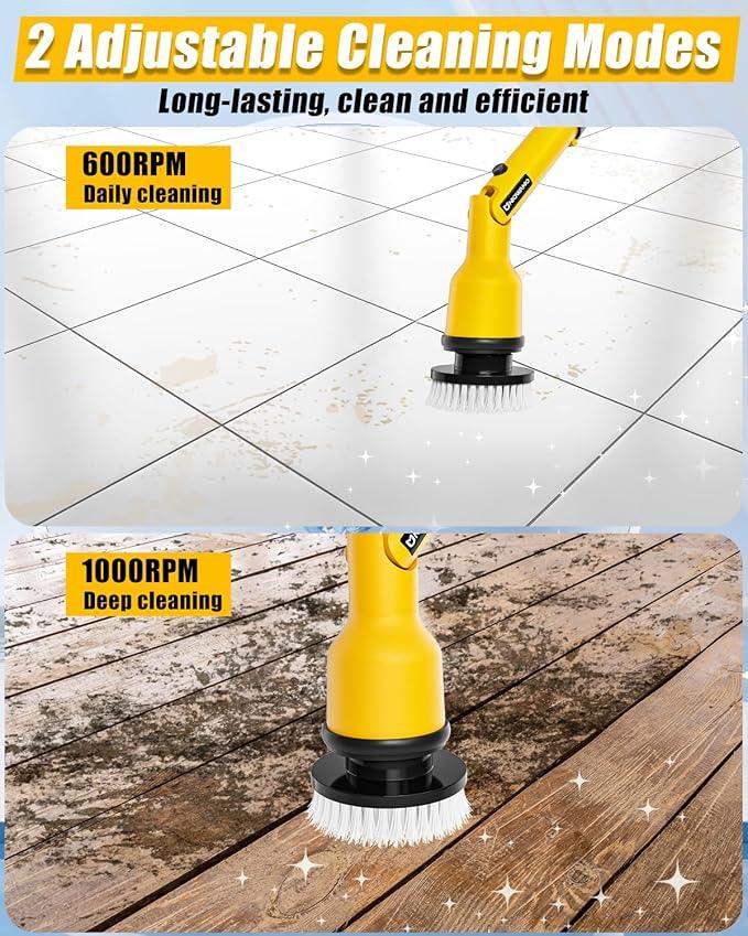 Electric Spin Scrubber Compatible for DeWalt 20V Battery(Battery NOT Included), 1000 RPM Battery Powered Scrubber with Adjustable Extension Arm & 8 Brushes & Hook Gloves for Tub/Tile/Floor - NeatNest