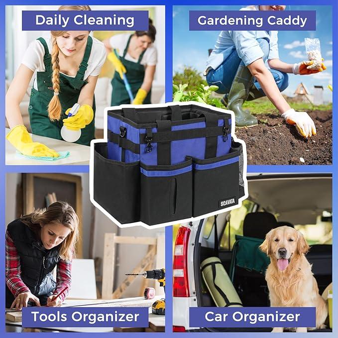 Compact Wearable Cleaning Caddy, Small Supplies Organizer with Handle & Shoulder Straps for Housekeepers, Under Sink & Car Cleaning Tool Organizer Bag (Blue) - NeatNest