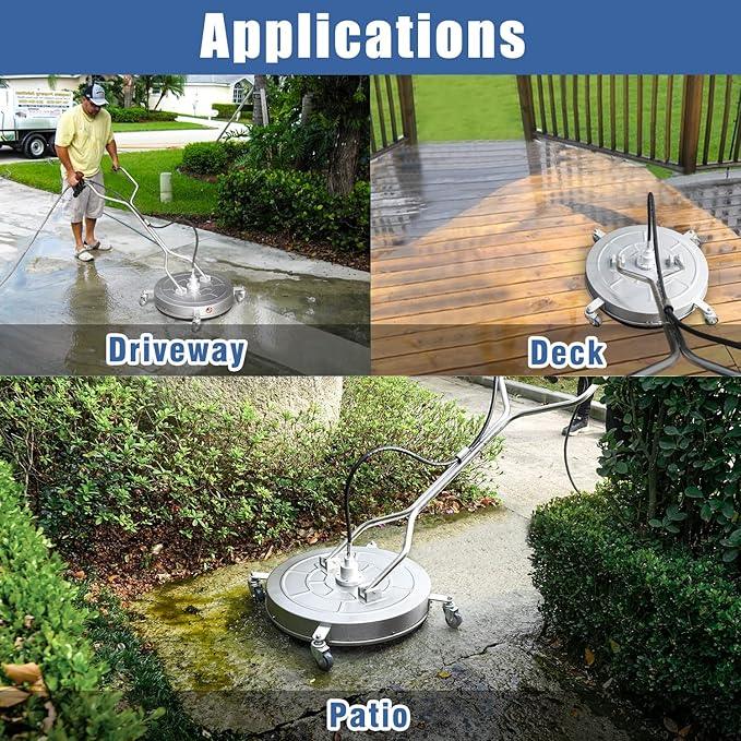 janz 24" Pressure Washer Surface Cleaner with 4 Wheels,Dual Handle,Stainless Steel Housing, 2 Hose Adapters and 4 Replacement Nozzles, Ideal for Cleaning Driveways, Sidewalks,Patios,Decks - NeatNest