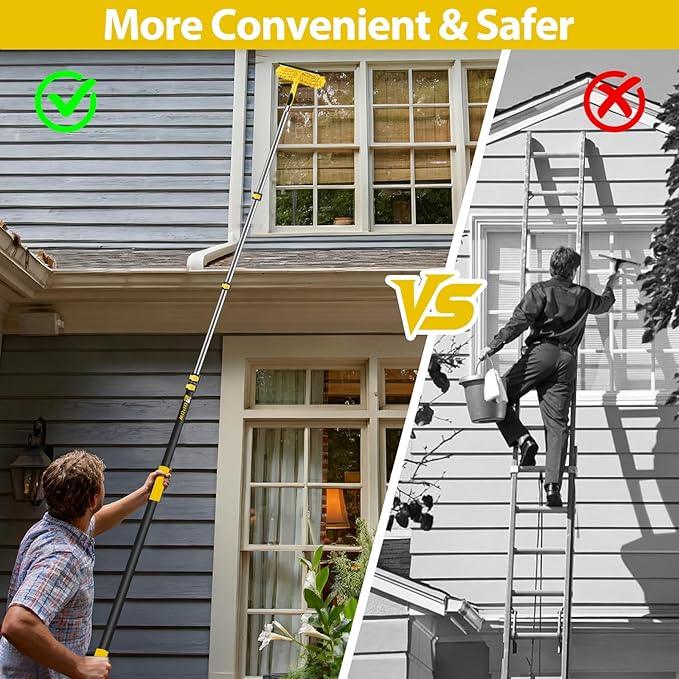 25 Foot High Ceiling Duster Kits with 5-18ft Heavy Duty Extension Pole, High Reach Duster for Cleaning,Microfiber Feather Duster,Cobweb Duster,Ceiling Fan Duster,Window Squeegee & Cleaner - NeatNest