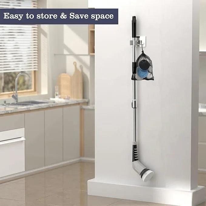 YKYI Electric Spin Scrubber,Cordless Electric Cleaning Brush,Power Scrubber with 8 Replaceable Brush Heads,3 Adjustable Speeds,Voice Broadcast,Shower Scrubber with Long Handle for Bathtub Tile Floor - NeatNest