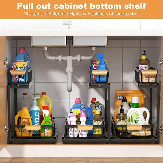 Under Sink Organizer, Pull Out Cabinet Organizer 2 Tier Slide Out Sink Shelf Cabinet Storage Shelves,Kitchen & Bathroom Organizers,Metal (Black, 1 Pack-14.6 * 10.6 * 16.5in) - NeatNest