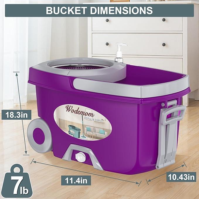 Dual Compartment Spin Mop and Bucket, Mop and Bucket with Wringer Set,360°Rotating Spinning Mopping for Floor Cleaning with 6 Microfiber Replacement Heads, 61" Extended Handle, 2X Wheel - NeatNest