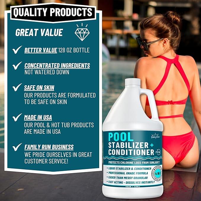 Pool Stabilizer - Cyanuric Acid Pool Stabilizer, Liquid Chlorine Stabilizer for Pool Chemicals, Swimming Pool Conditioner Stabilizer, Pool Stabilizer for Salt Pool & Chlorine, 1 Gallon - NeatNest
