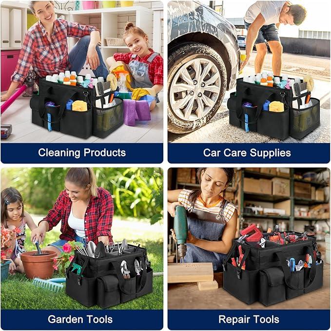 Cleaning Caddy Bag,Large Cleaning Supplies Organizer with Handle for Housekeepers, Black - NeatNest