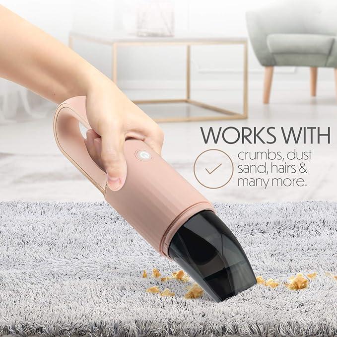 STARUMENT Portable Hand Vacuum Cleaner for Dust Pet Hair Dirt Home Car Interior, Furniture Lightweight Easy to Use, Compact Design Battery Rechargeable with USB-C Cable Pink - NeatNest