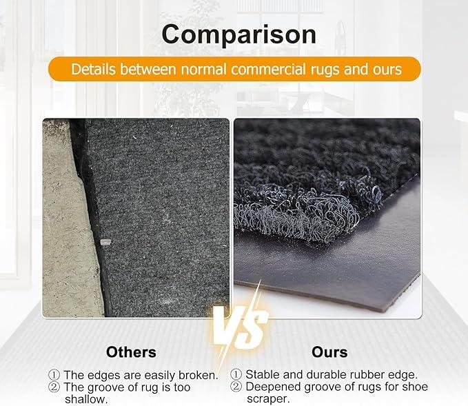 LVETOLS 3' x 10' High Traffic Guard Doormat, Commercial Grade Door Floor Mat Striped Brush Step Entrance Mat with Rubber Backing, Low Profile Commercial Rugs for Entryway, Easy to Clean(Jet Black) - NeatNest