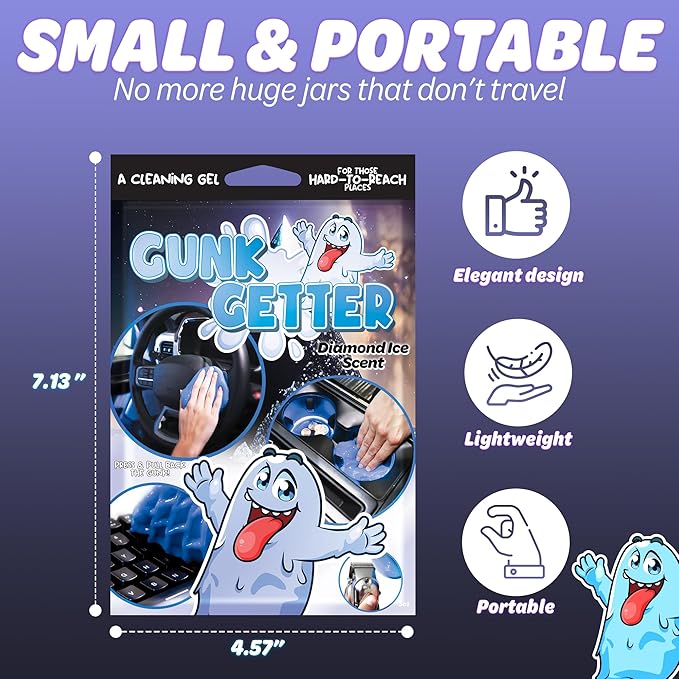 Gunk Getter, Cleaning Gel for Those Hard to Reach Places, Automotive Cup Holder Electronic Keyboard Office, Slime Gel Cleaner Dust Crumb Removal (Diamond Ice, 12 Pack)