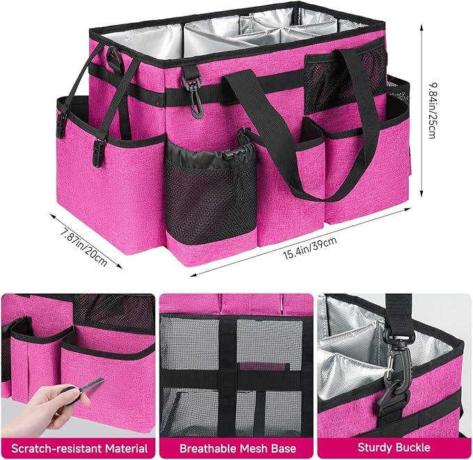 Cleaning Caddy Bag, Large Cleaning Supplies Organizer for Housekeepers, Housekeeping Caddy with Handle and Detachable Padded Cushion, Pink - NeatNest