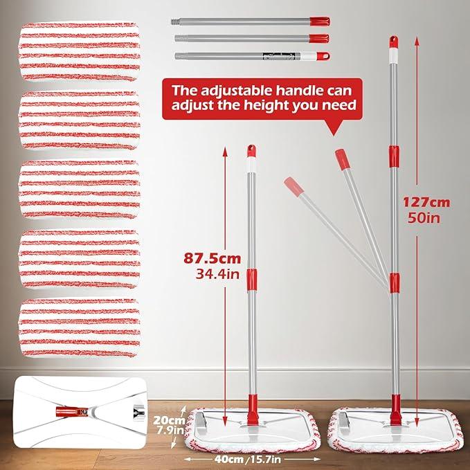 Masthome Extra Large Microfiber Mop for Floor Cleaning, 16“ Flat Mop with 5 Pad for Wet & Dry Use, Dust Mop for Hardwood Laminate Tile Ceramic, 1 Cleaning Scraper Included-Red - NeatNest