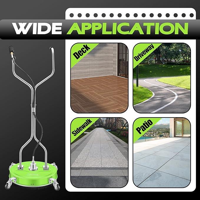 20" Pressure Washer Surface Cleaner with 4 Wheels - Coated Green Dual Handle Stainless Steel Surface Cleaner for Pressure Washer Attachment for Concrete, Patio, Sidewalk, Deck and Driveways - PWS20G - NeatNest