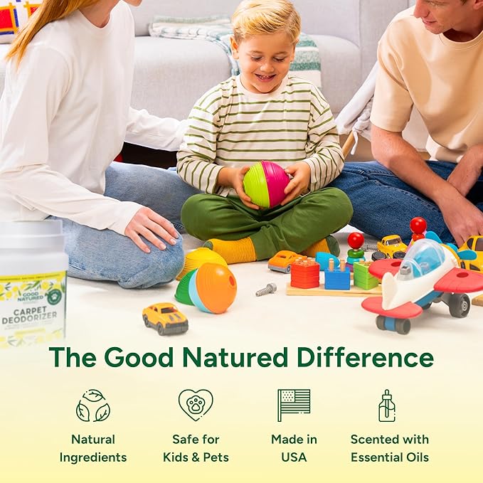 Good Natured Brand | Carpet Deodorizer & Freshener Powder | 70 oz Pet Odor Eliminator for Strong Odor & Pet Urine | Fresh Natural Lemon & Eucalyptus Scent | Safe for Homes with Pets