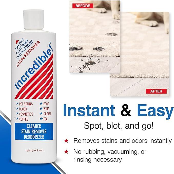 INCREDIBLE! Stain Remover - Instant Spot Remover For New and Old Stains - Blood, Red Wine, Coffee, Urine, Cosmetics, Pet Stains and Odor Eliminator - Carpets, Mattress, Laundry, 16.oz (2 Pack) - NeatNest
