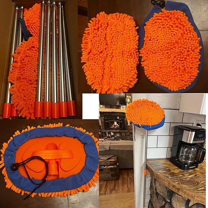 Wall Cleaner, Max 13 Ft+ Wall Mop with Long Handle, Ceiling Dust Mop with 15° Labor-Saving Elbow Extension Pole, Baseboard Duster Washer Scrubber, High Reach Window Cleaning Brush, Roof Cleaning Tool - NeatNest